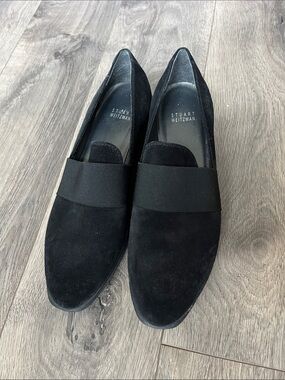 Stuart Weitzman Suede Leather Slip On Loafers Black